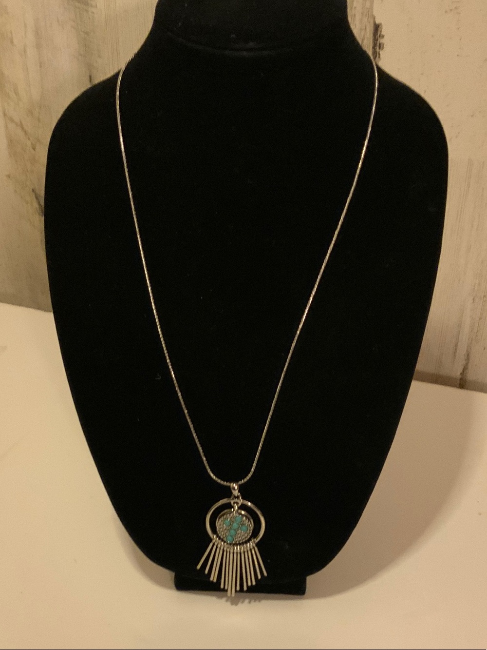 Silver-Tone Turquoise Fringe Pendant Necklace - Women's Jewelry